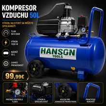 Načítať obrázok do zobrazovača galérie, KOMPRESOR HANSON 50L S DVOMA VÝSTUPMI
