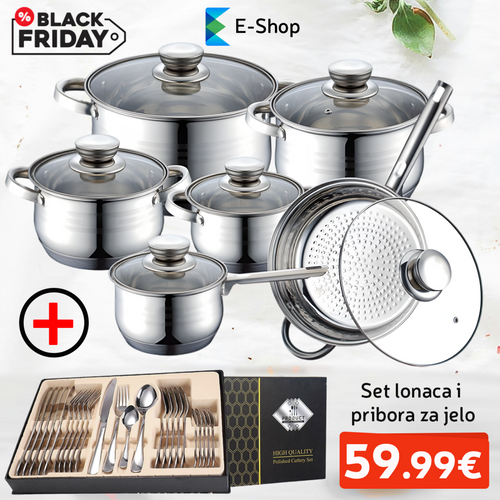 Set Lonaca (12-Dijelni) + Pribora Za Jelo (24-Dijelni) Kuhinja